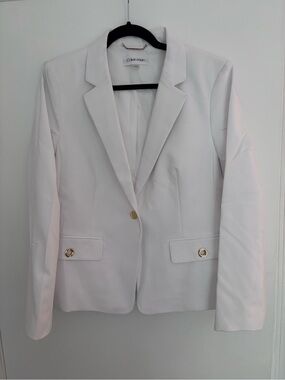Calvin Klein White Single-Button Blazer with Gold Accents